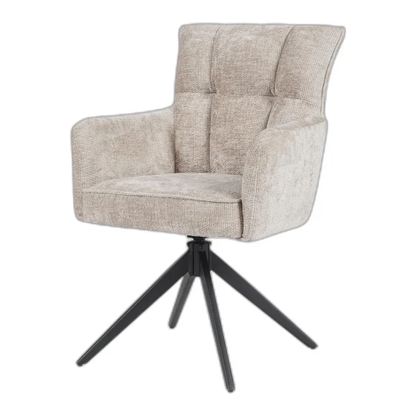 De Bardi Armstoel - Haga 16 Charcoal in een sfeervolle woonkamer met houten wanden en een vloerkleed - Tower Living - Haga 30 Beige