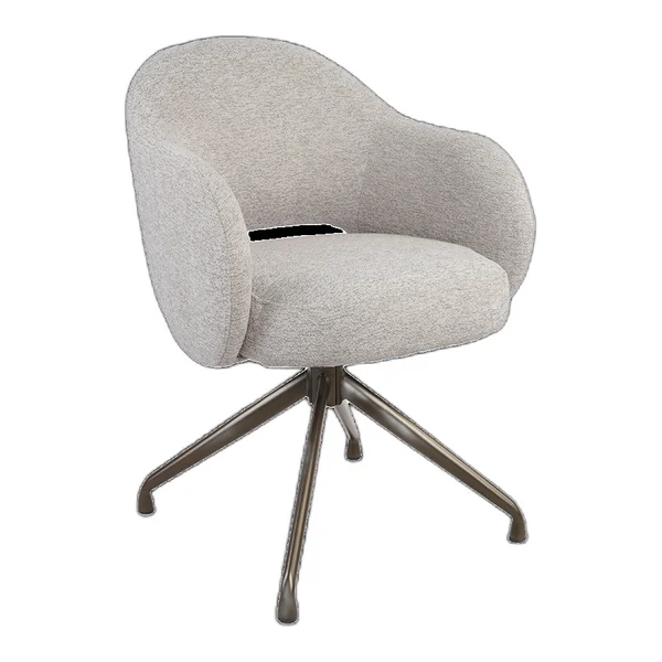 De Porto Armstoel - Toro 25 sand (draaibaar) staat in een landelijke woonkamer met een donkere kast en een bijzettafel - Tower Living - Toro 25 cream (Anodic)