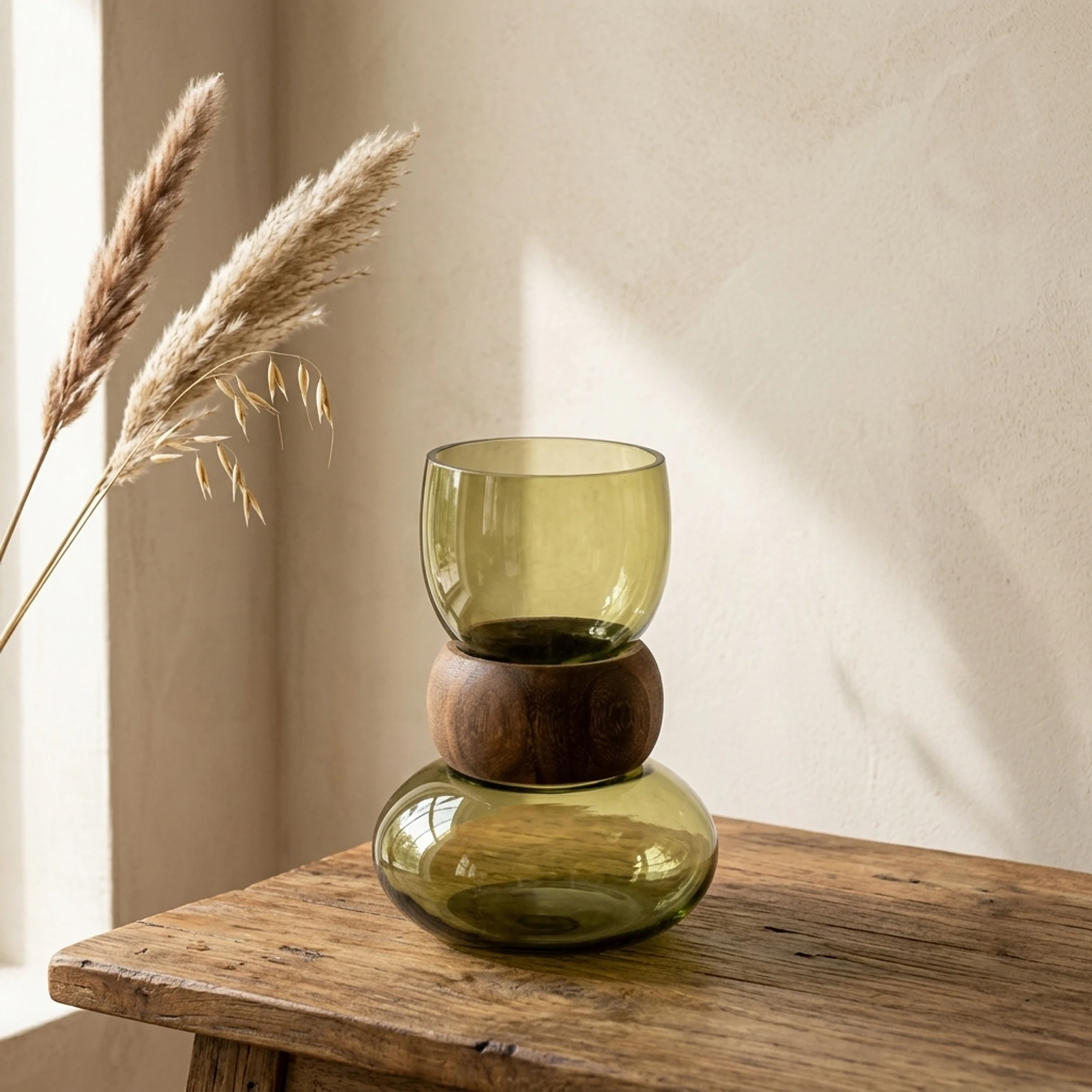 Vase Verra Glas und Holz - By-Boo