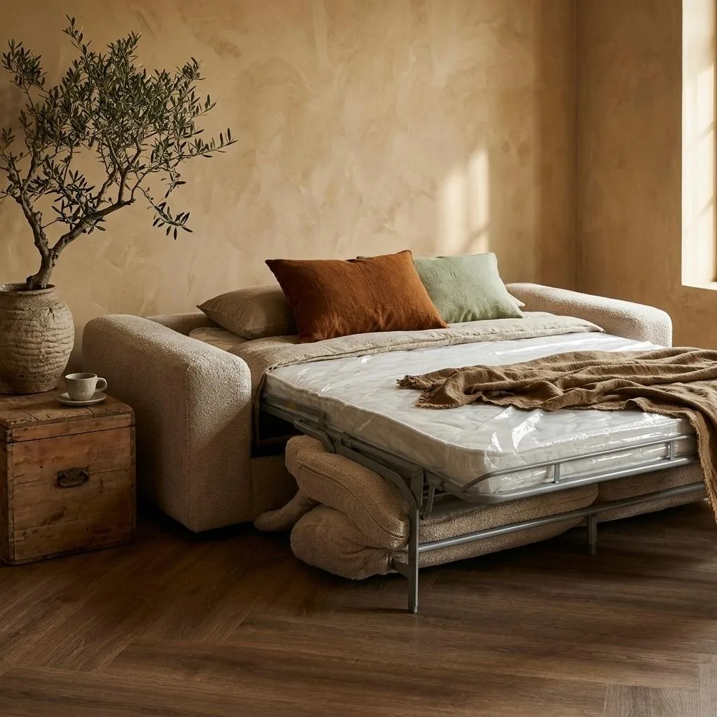 Schlafsofa Matt - Beige 212 cm (Leinen Stoff) - Mokana Furniture