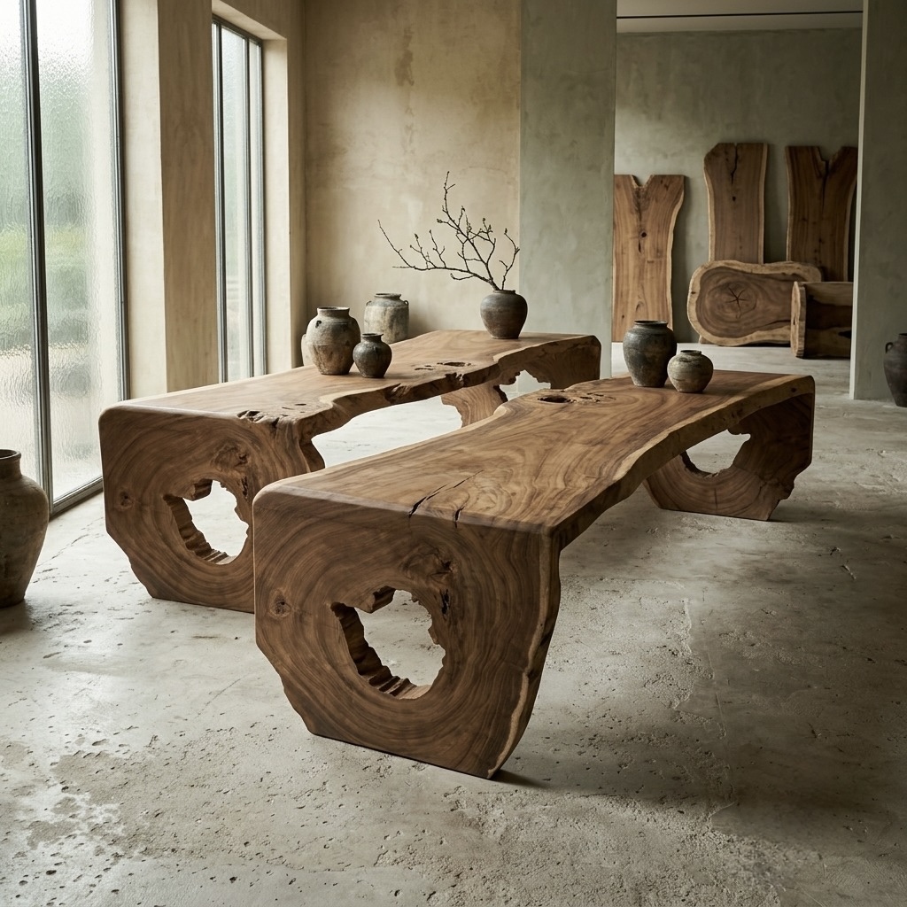 Boomstamtafel suarhout 390 cm met waterval poten - World of Brosi