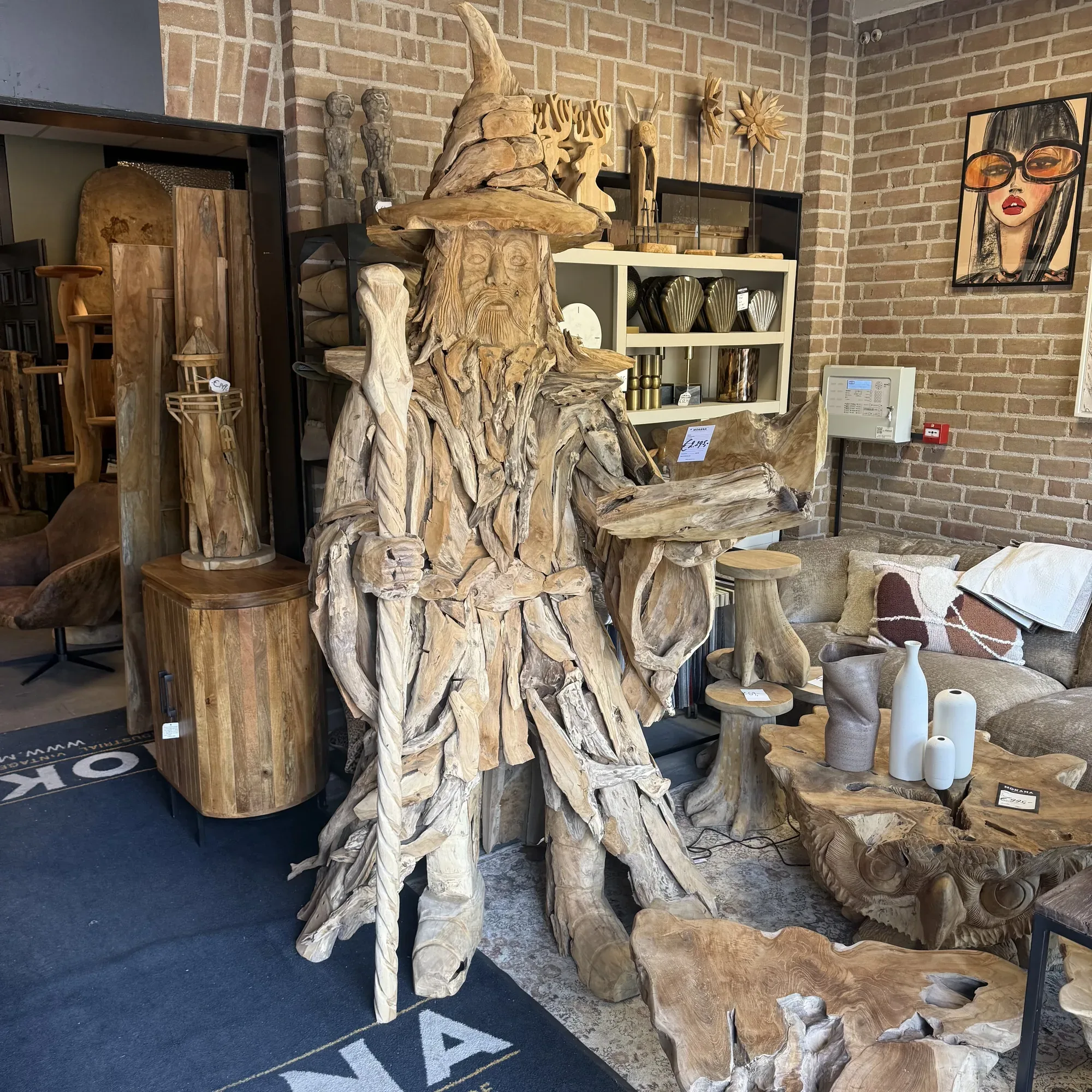 Zauberer Skulptur groß massives Teakholz - World of Brosi