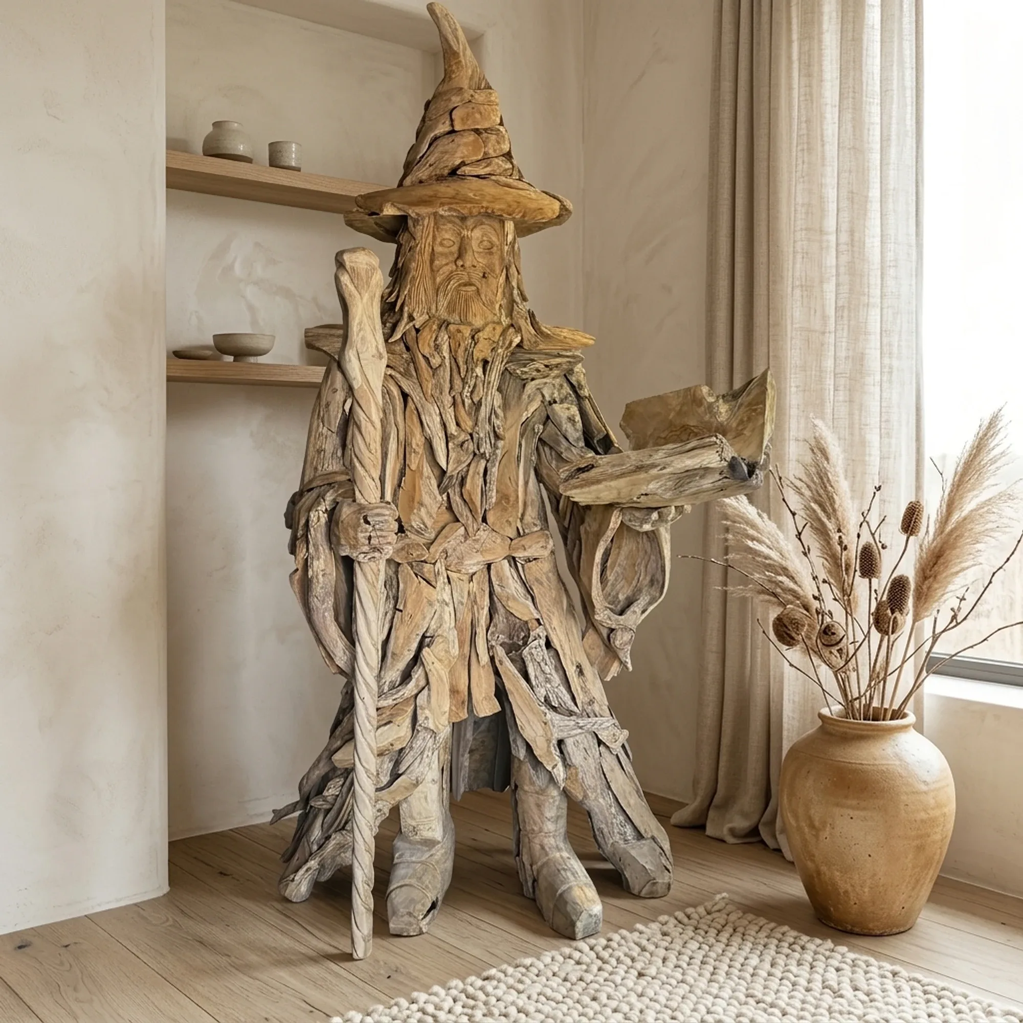 Zauberer Skulptur groß massives Teakholz - World of Brosi