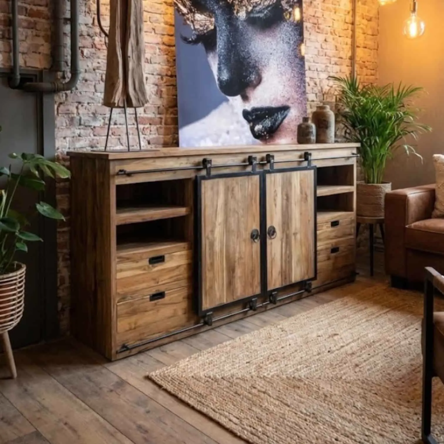 Dressoir Donny | Teakhout | 2 schuifdeuren