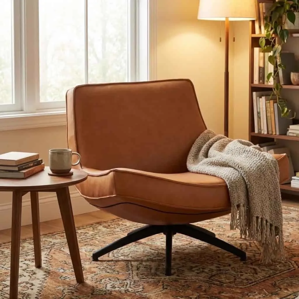 HE Design Sessel Uwa: Luxus-Drehsessel in Cognac Luxor Leder, foto 2