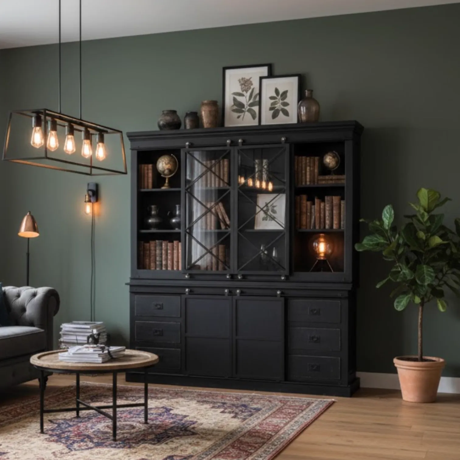 Vitrinenschrank Mason schwarz 200
