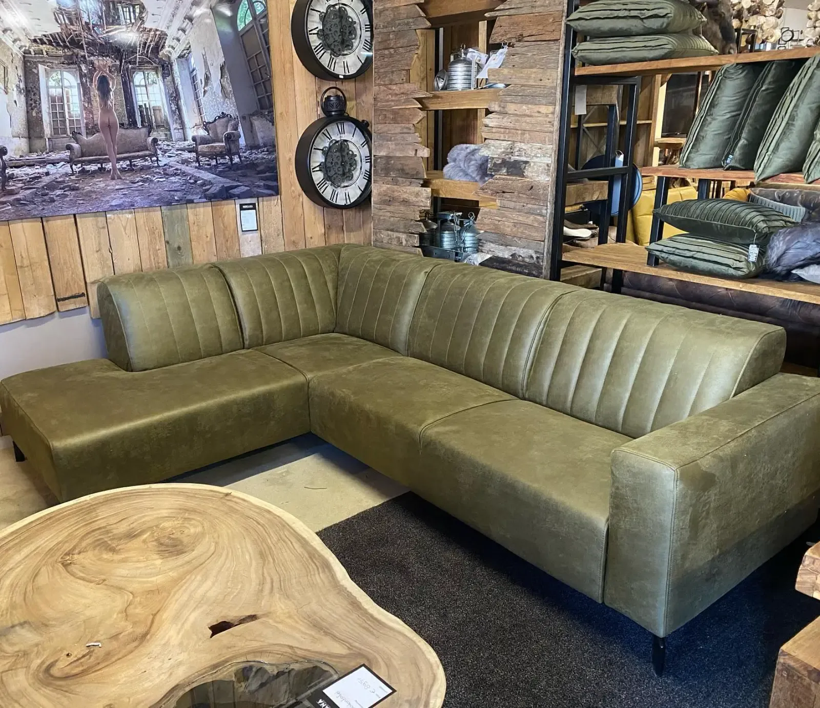 Corner sofa Mustang Olive (Leather, Green) - Wildeboer & van der Weide