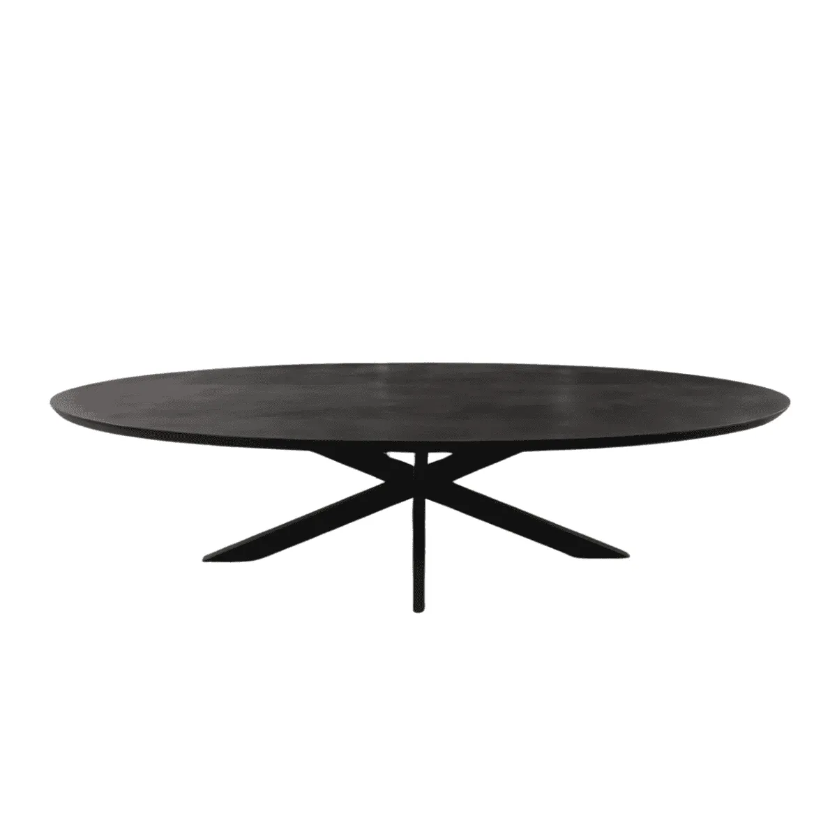Esstisch Brandy Black, 240 cm, oval, auf weißem Hintergrund, aus einer niedrigen Perspektive - Starfurn