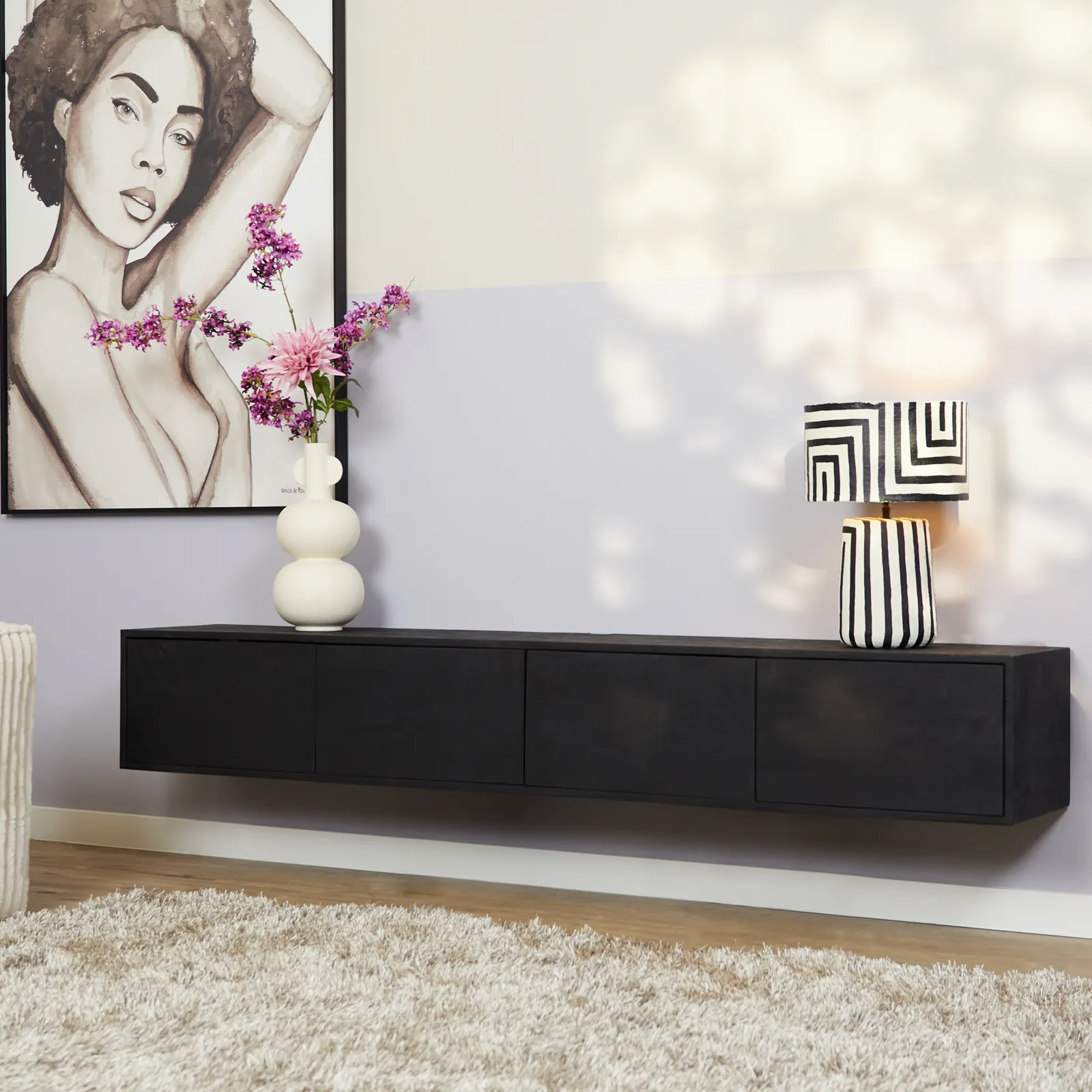 Floating TV unit Vision Black | 200 cm - Starfurn