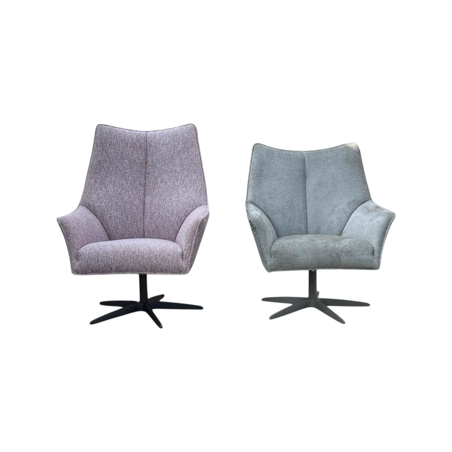 Zwei Sessel Fly Stühle in Grau und Lila, auf weißem Hintergrund - Class Design