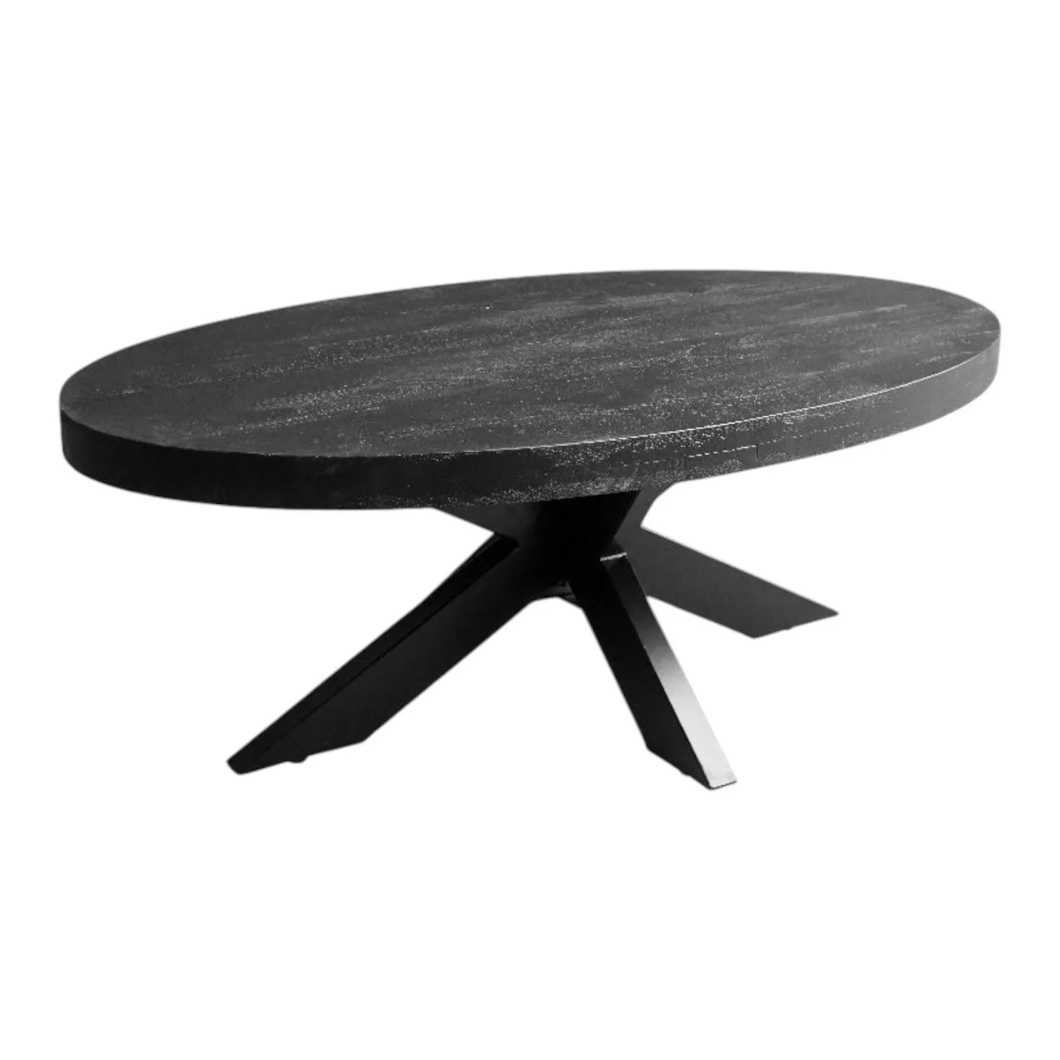 Couchtisch Mangoholz oval schwarz auf weißem Hintergrund, schräg von vorne fotografiert - Mokana Furniture
