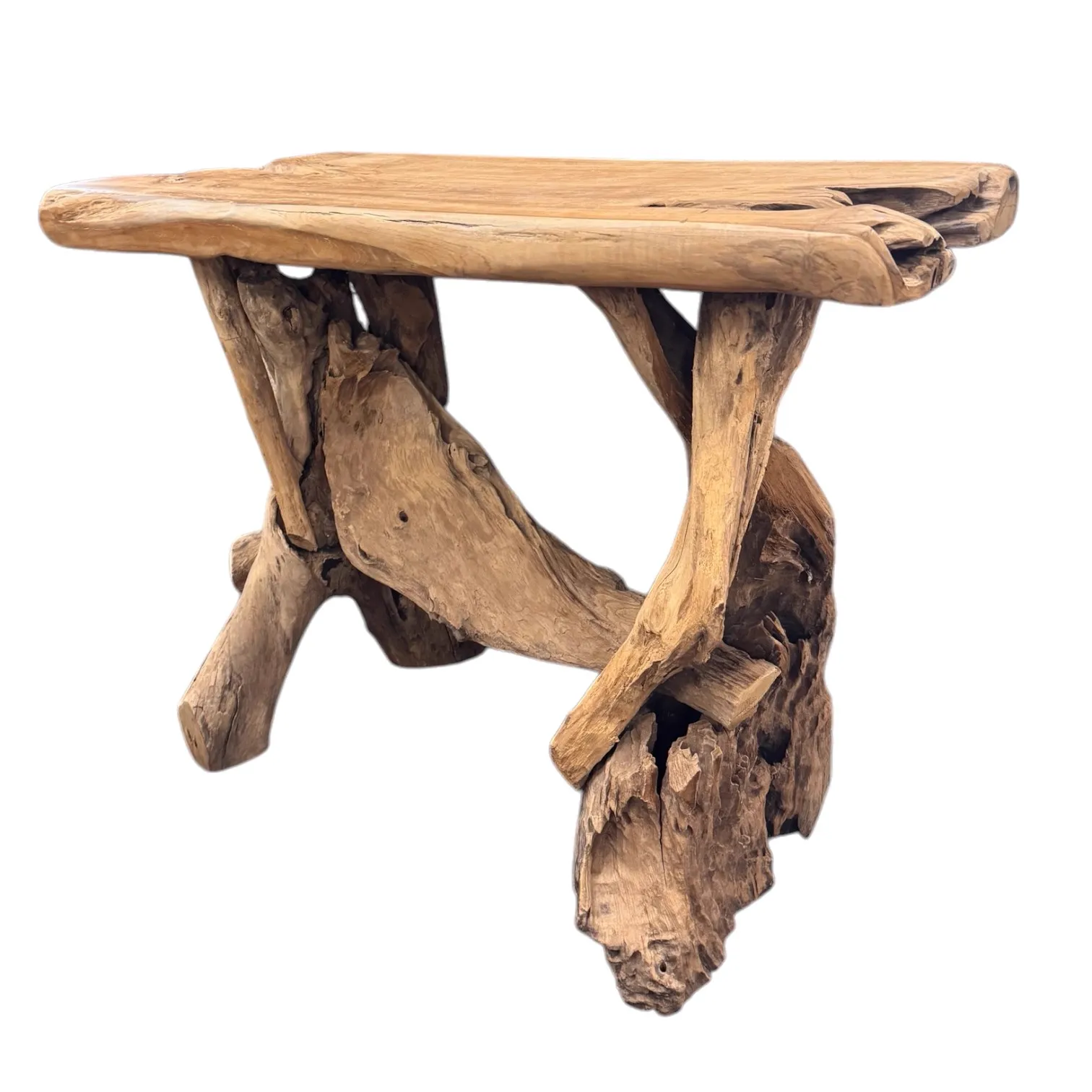 Sidetable Root wortelteak op een witte achtergrond, met een close-up van de organische houten structuur - World of Brosi