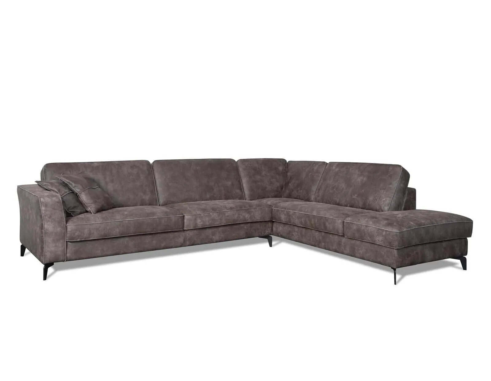 Hoekbank Dresten op een witte achtergrond, met de chaise longue aan de rechterkant