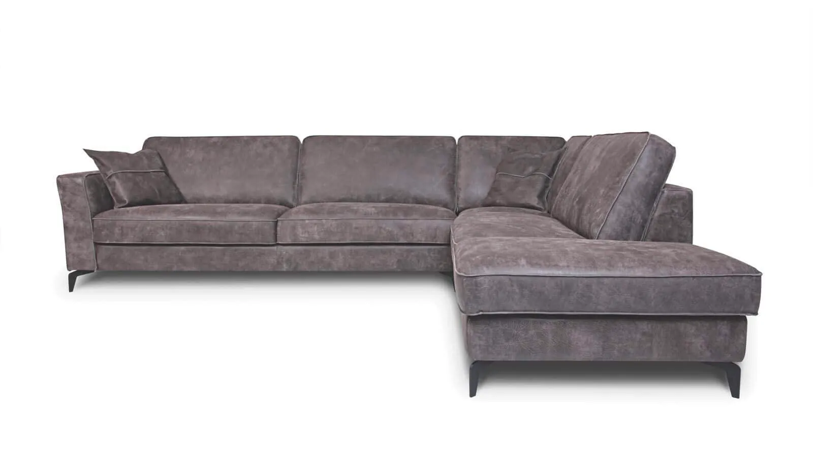 Hoekbank Dresten op een witte achtergrond, met de chaise longue aan de rechterkant