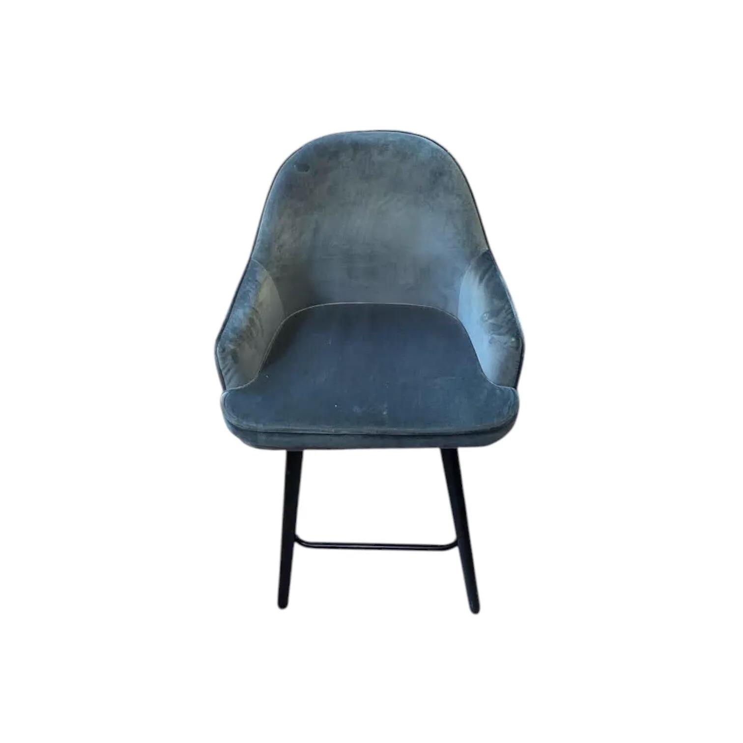 Vorderansicht eines Barhocker Blue Set von 4 mit dunkelblauer Sitzfläche und Rückenlehne auf weißem Hintergrund