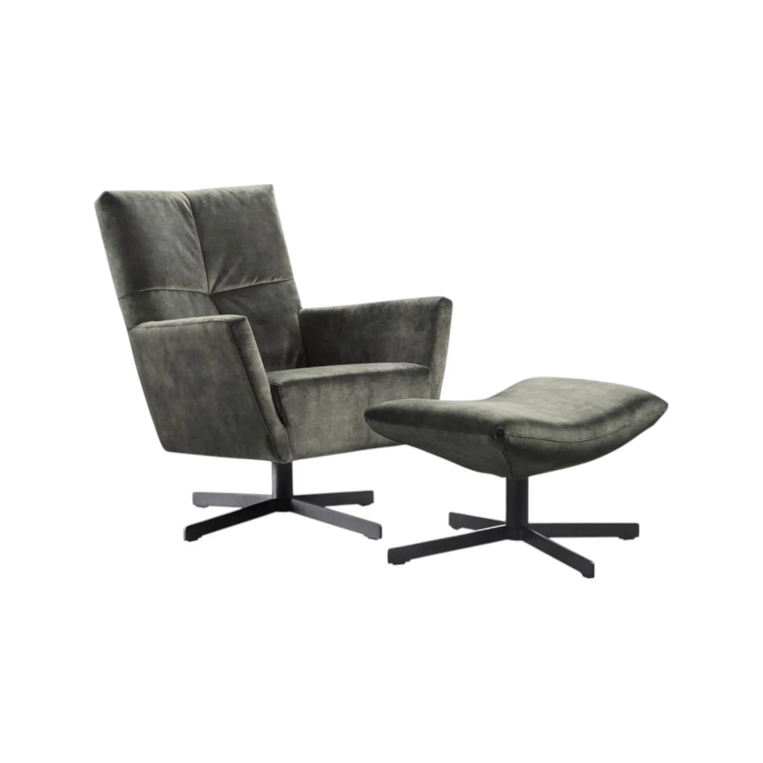 Sessel Bern und passender Hocker mit dunklem Sternfuß auf weißem Hintergrund - Class Design