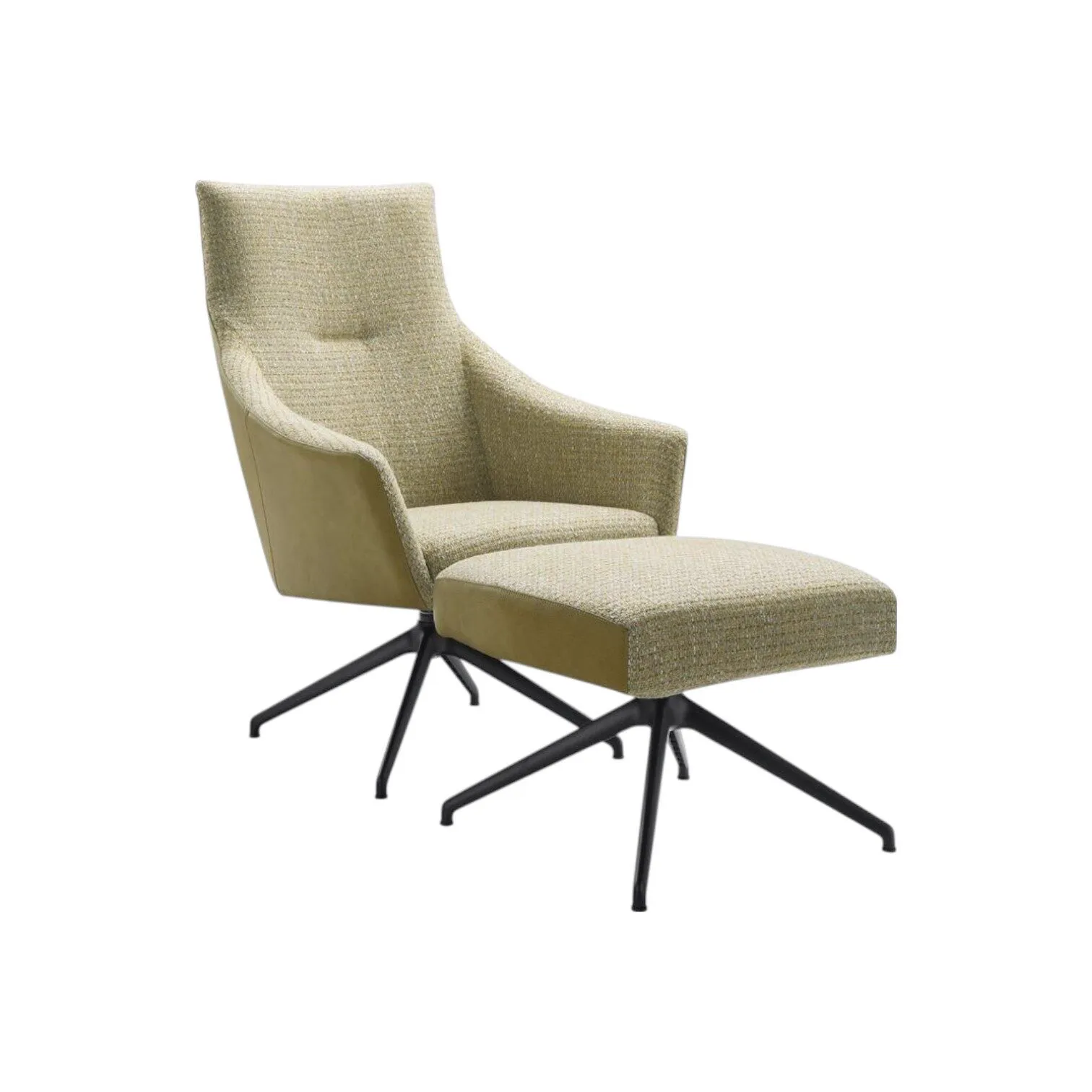 Sessel Nice und passender Hocker mit schwarzen sternförmigen Beinen auf weißem Hintergrund - Class Design