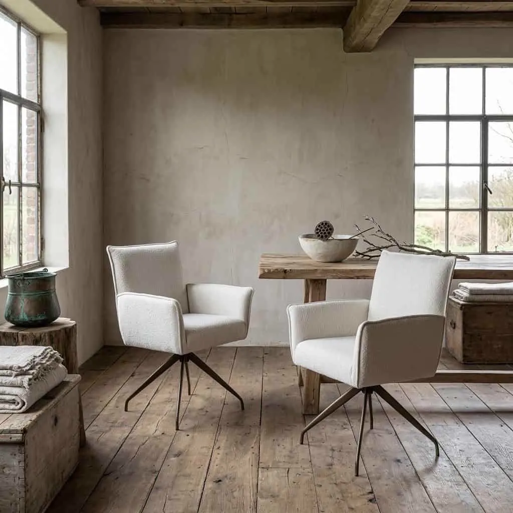 Zwei Essstuhl 465 Stühle in einem ländlichen Esszimmer mit Holzboden und Tisch - Koopmans Meubelen