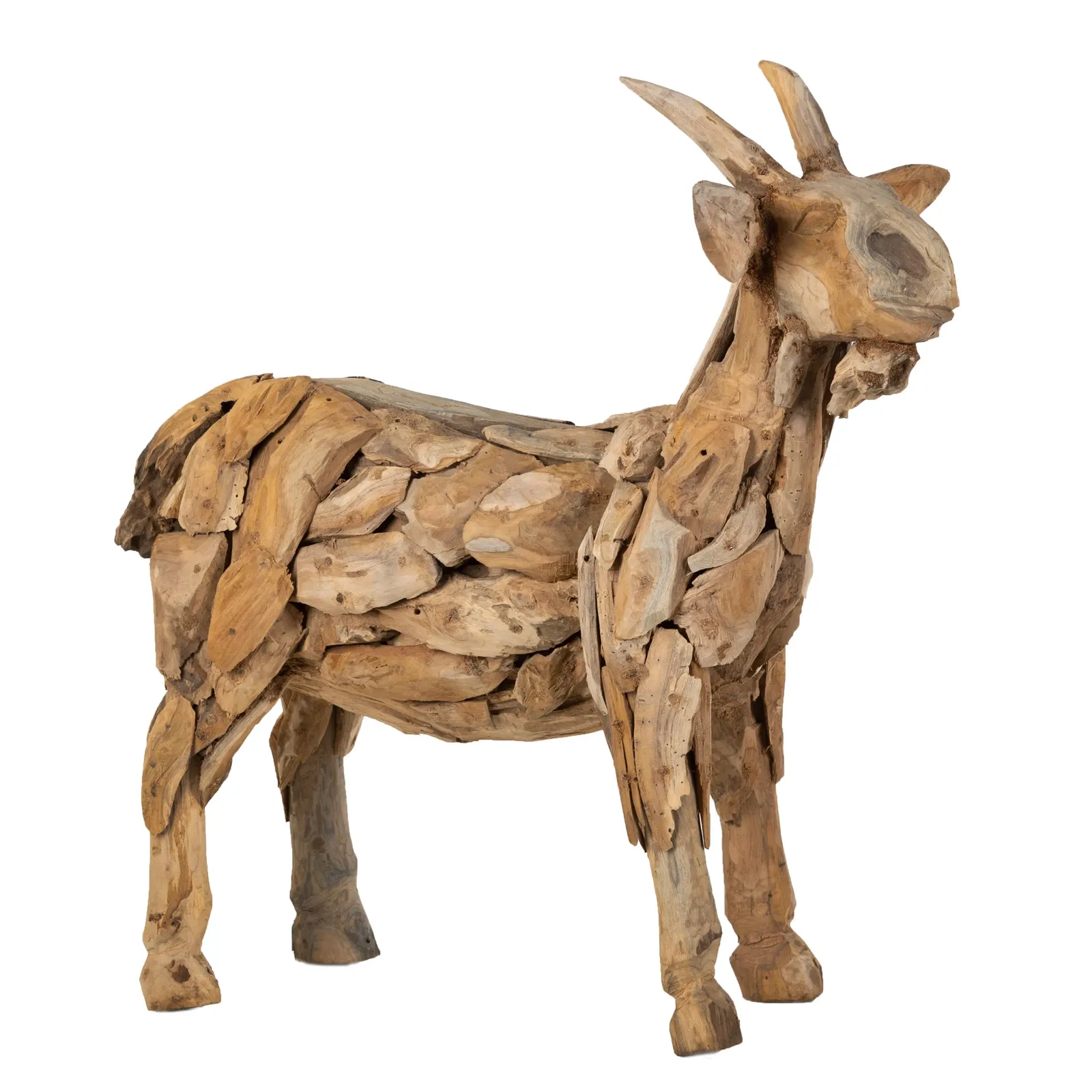 Einzigartige Ziege und Bock aus Teakholz gefertigt, einzigartig für den Garten - World of Brosi