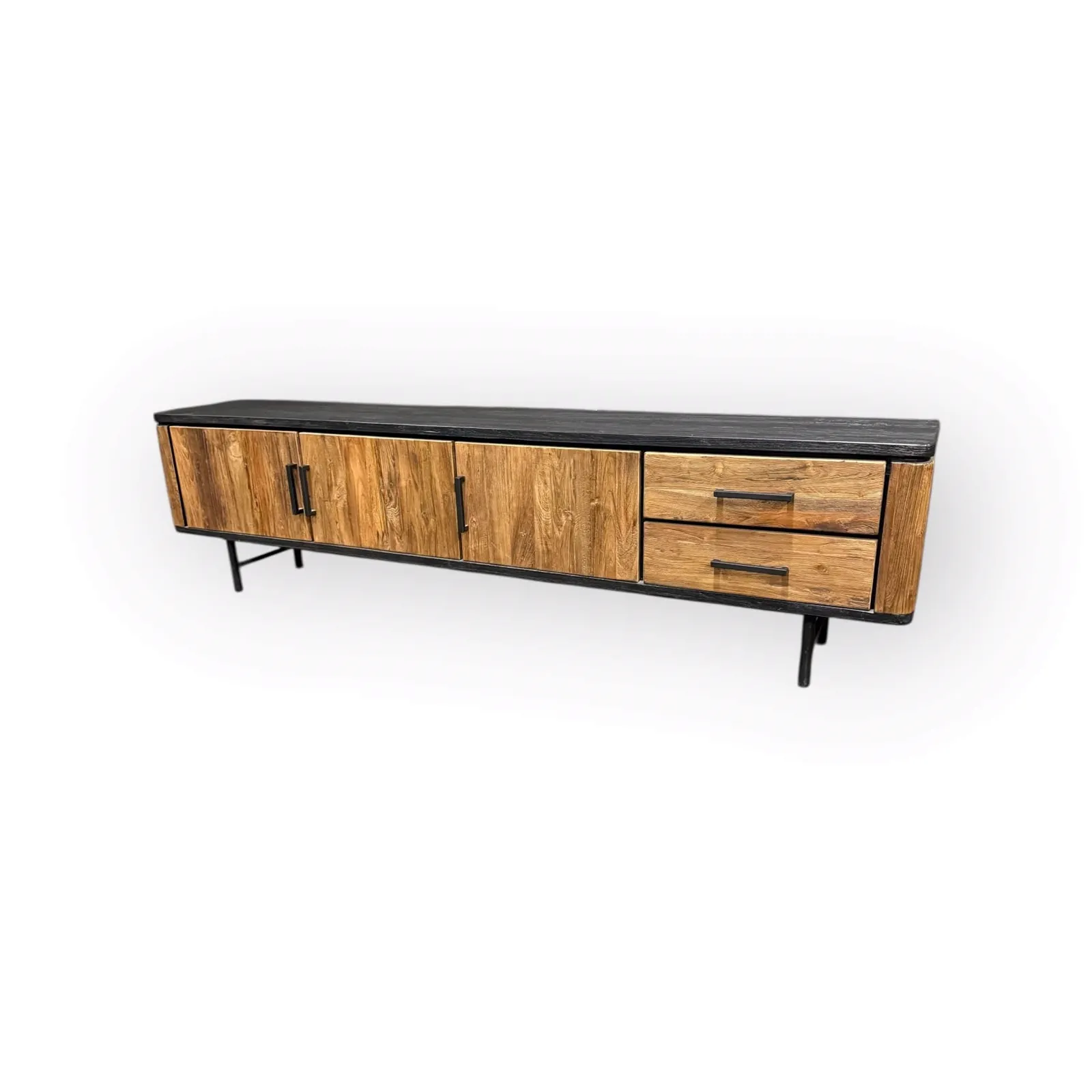 TV Unit Somo teak wood black top - World of Brosi