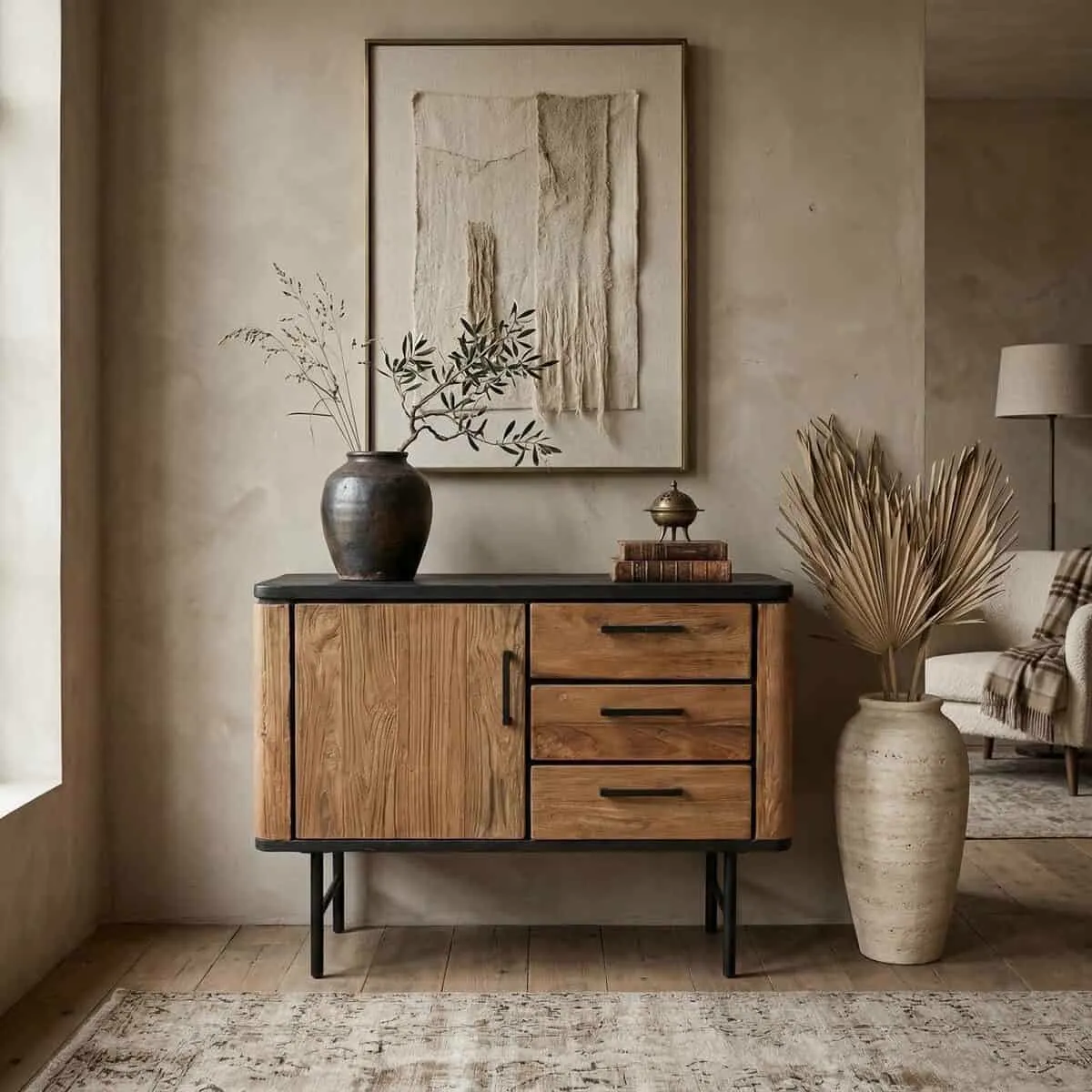 Dressoir Somo 110cm teakhout zwart blad