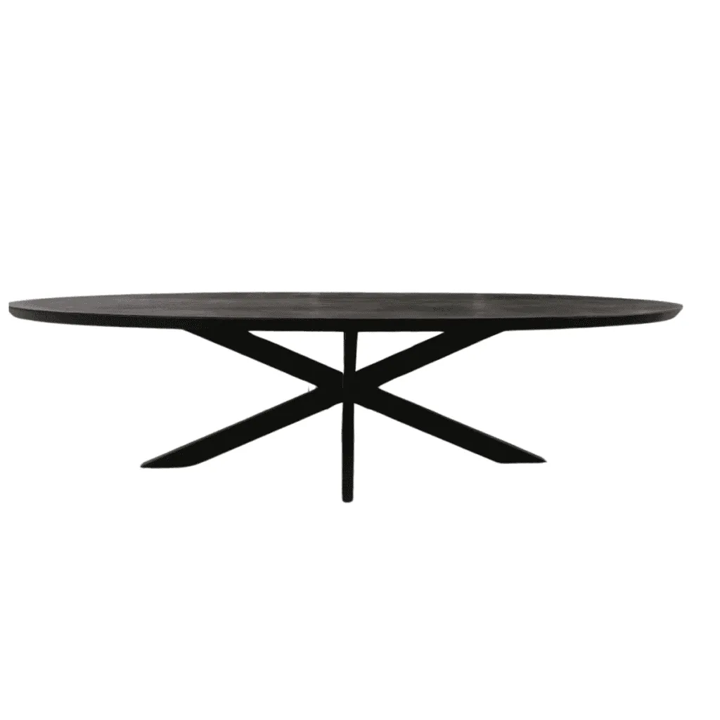 Esstisch Brandy Black 240 cm Oval auf weißem Hintergrund, aus einem niedrigen Blickwinkel fotografiert - Starfurn
