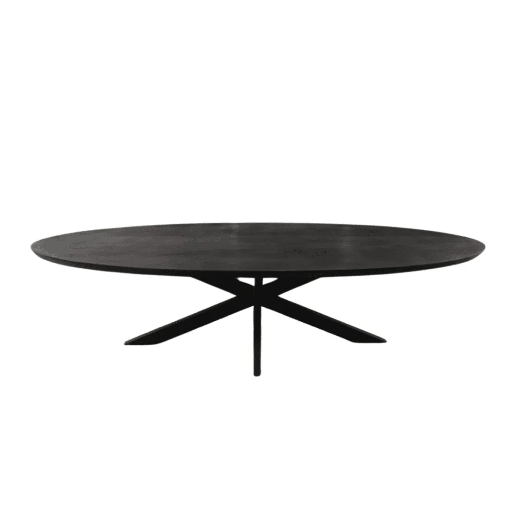 Esstisch Brandy Black 240 cm Oval auf weißem Hintergrund, aus einer niedrigen Perspektive fotografiert - Starfurn