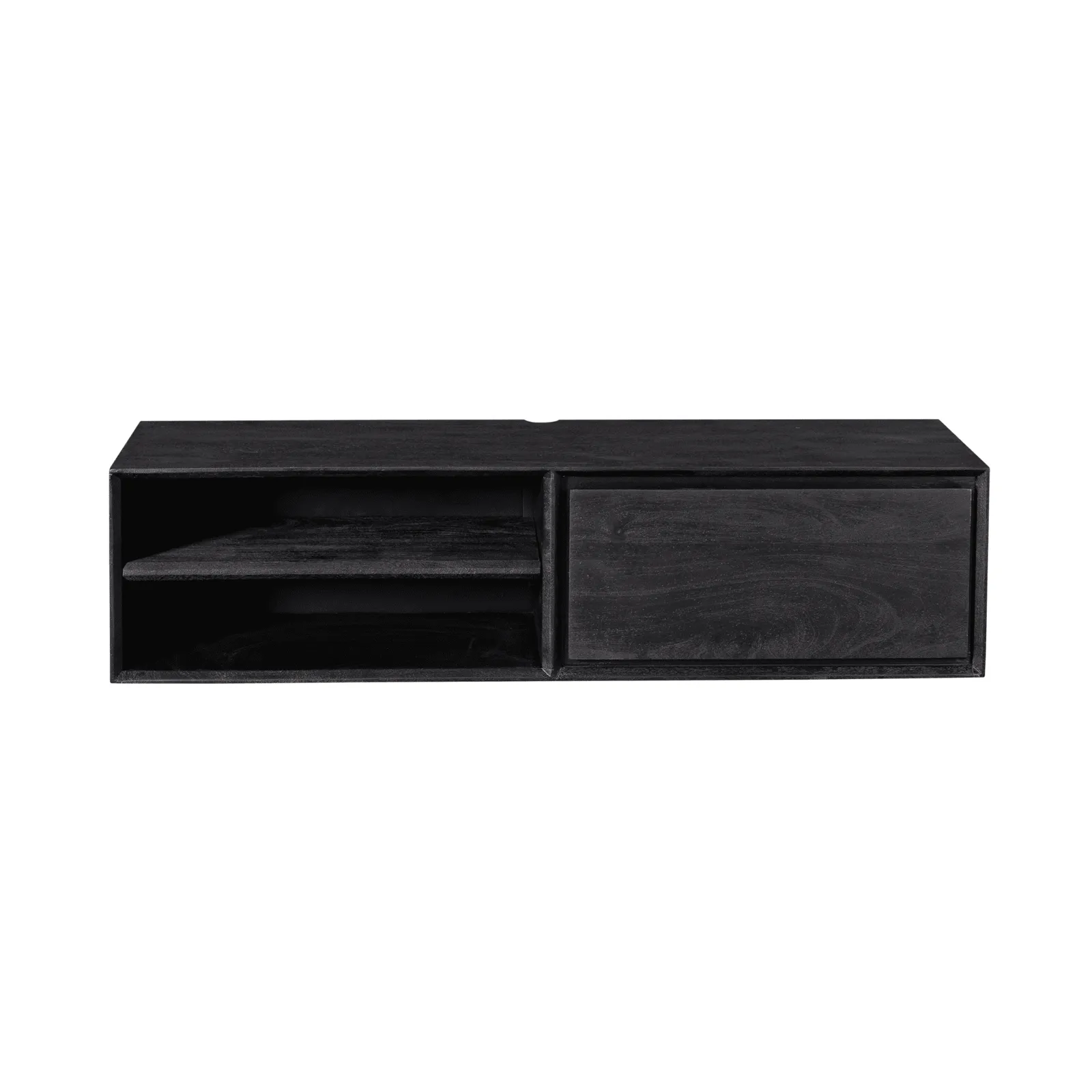 Schwebendes TV-Möbel Ambiance Black 120 cm auf weißem Hintergrund, von vorne fotografiert - Starfurn