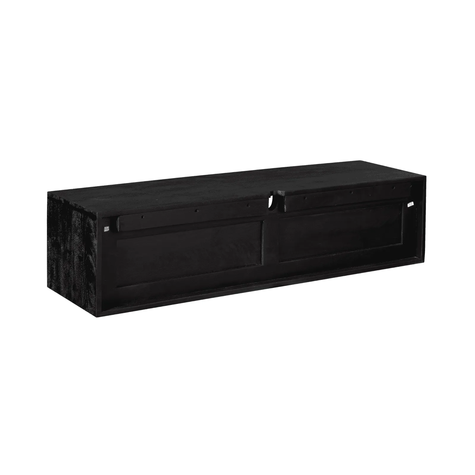 Schwebendes TV-Möbel Ambiance Black, 120 cm, auf weißem Hintergrund, schräg von vorne fotografiert - Starfurn