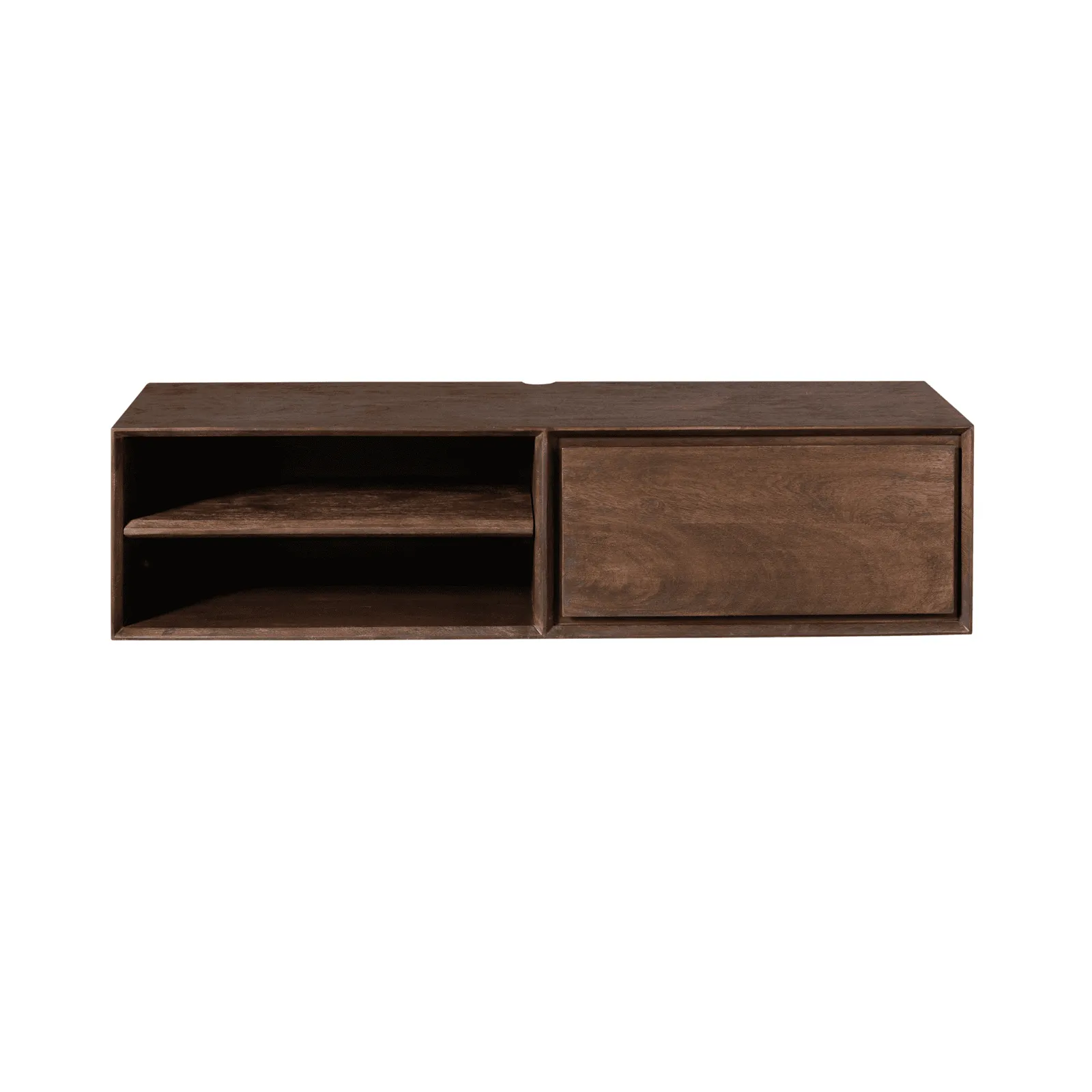 Schwebendes TV-Möbel Ambiance Brown 120 cm auf weißem Hintergrund, von vorne fotografiert - Starfurn