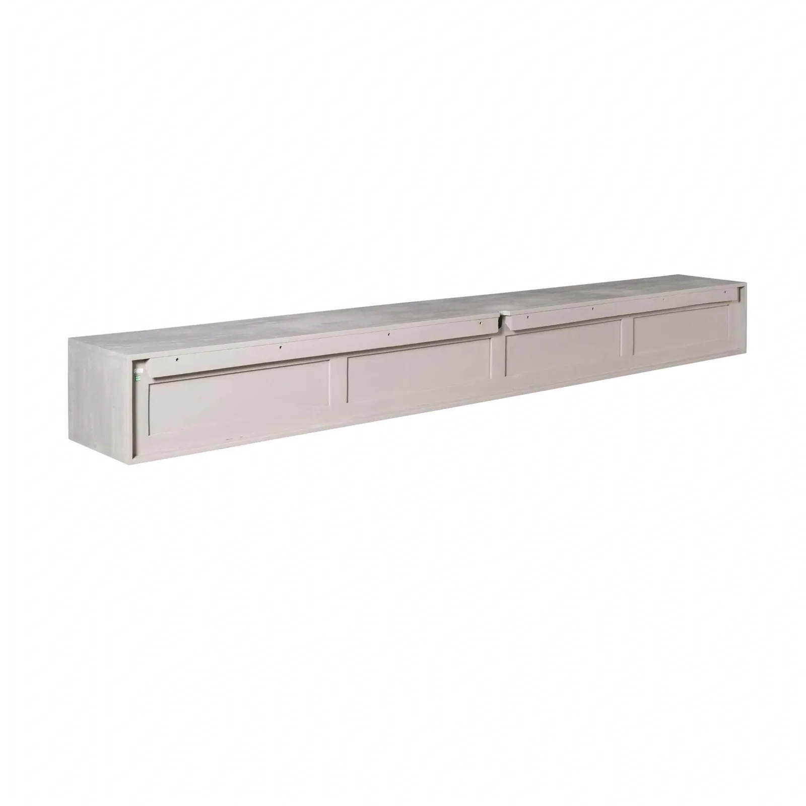Schwebendes TV-Möbel Ambiance Taupe, 240 cm, auf weißem Hintergrund, schräg von vorne fotografiert - Starfurn