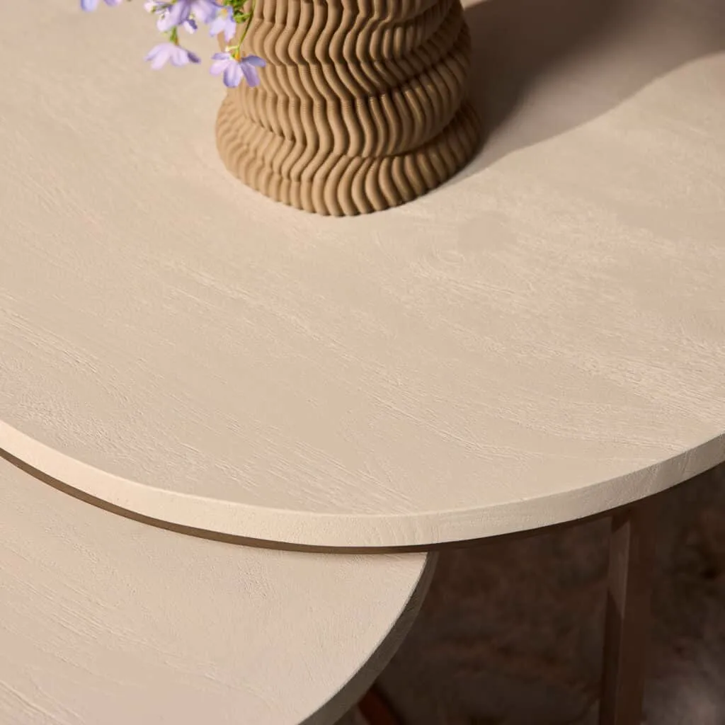 Detail des Couchtisch Madison Sand, 3er-Set, mit einer Vase mit Blumen darauf - Starfurn