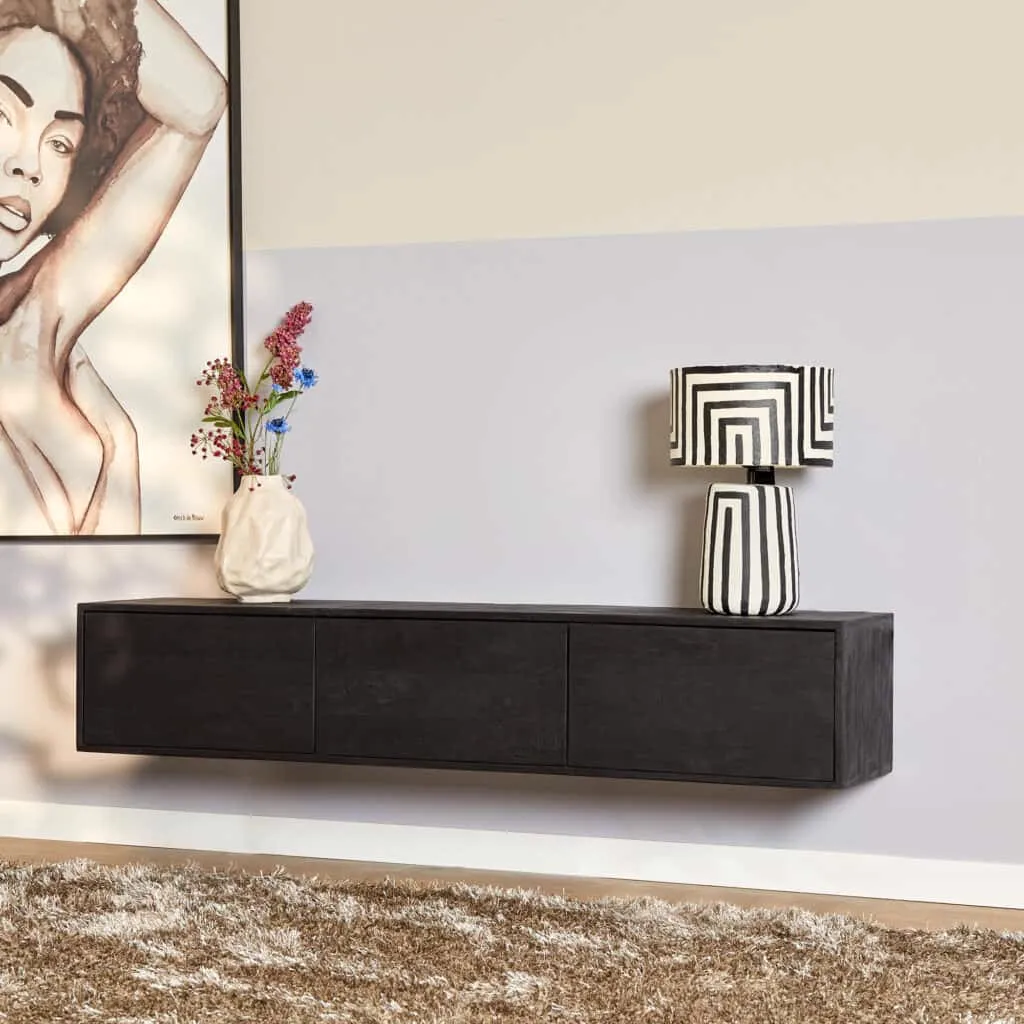 Zwevend tv meubel Vision Black van 160 cm breed in een moderne woonkamer setting - Starfurn