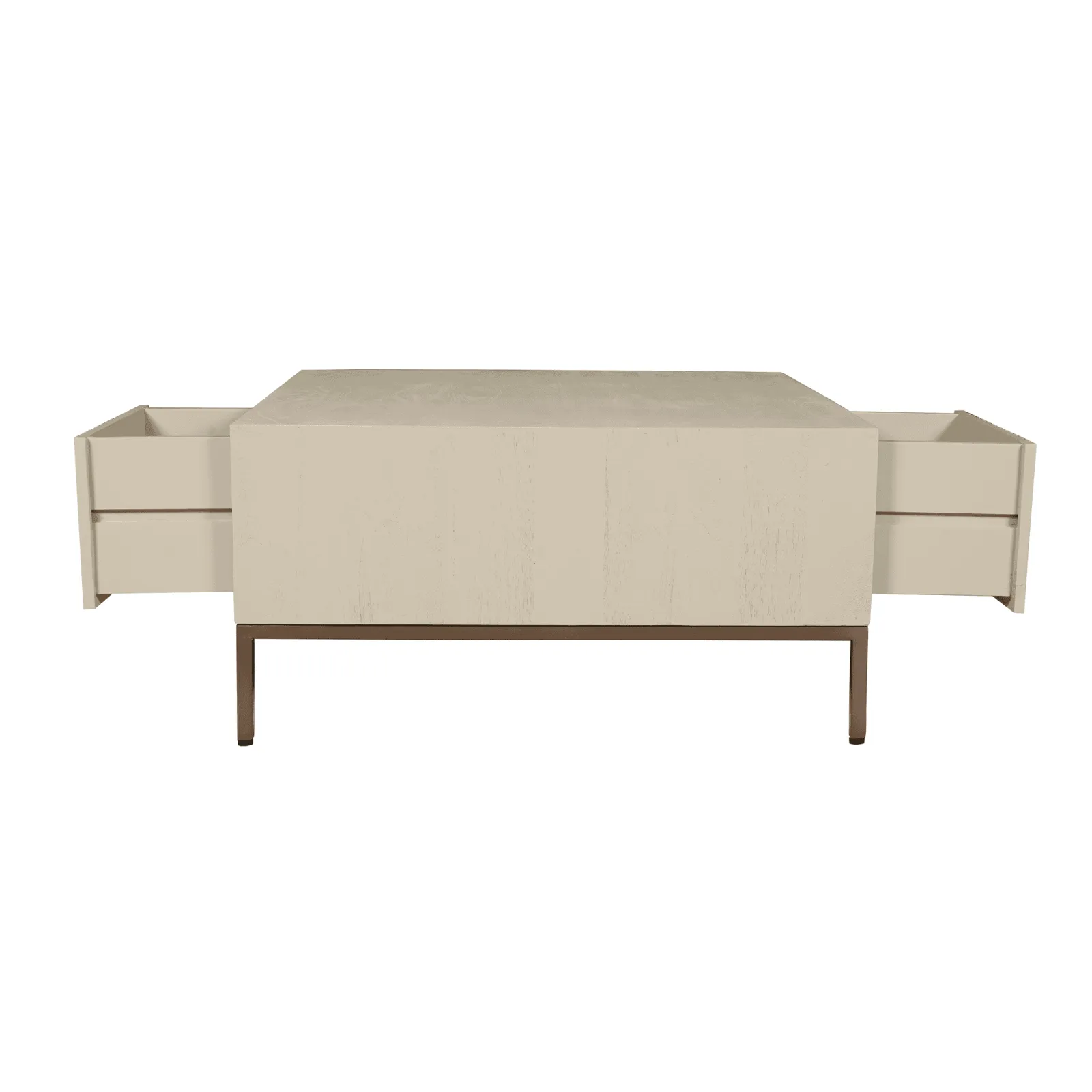 Couchtisch Madison Sand, 80 cm, quadratisch, mit zwei offenen Schubladen auf weißem Hintergrund - Starfurn