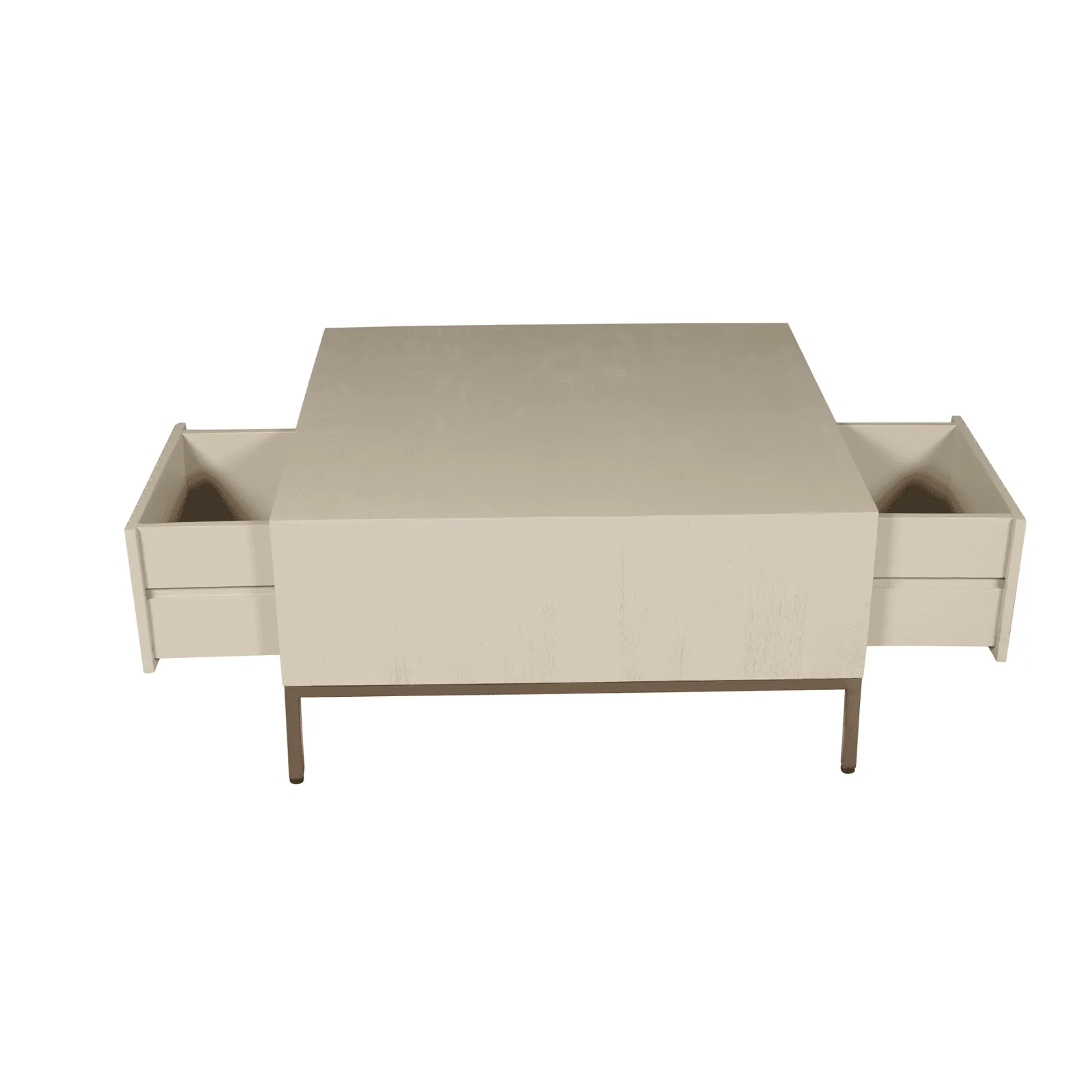 Couchtisch Madison Sand 80 cm quadratisch auf weißem Hintergrund, mit zwei ausziehbaren Schubladen - Starfurn