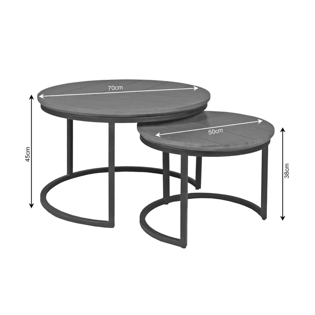 Couchtisch Otik Brown Oak Set von 2 auf weißem Hintergrund, mit den Maßen der Tische - Starfurn