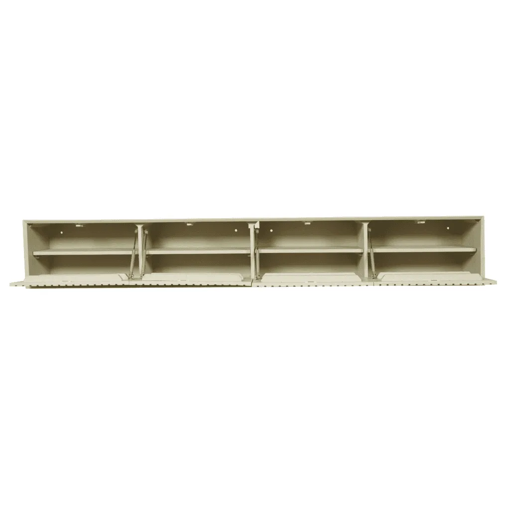 Zwevend tv meubel Madison Sand 200 cm op een witte achtergrond, met de vier kleppen open - Starfurn