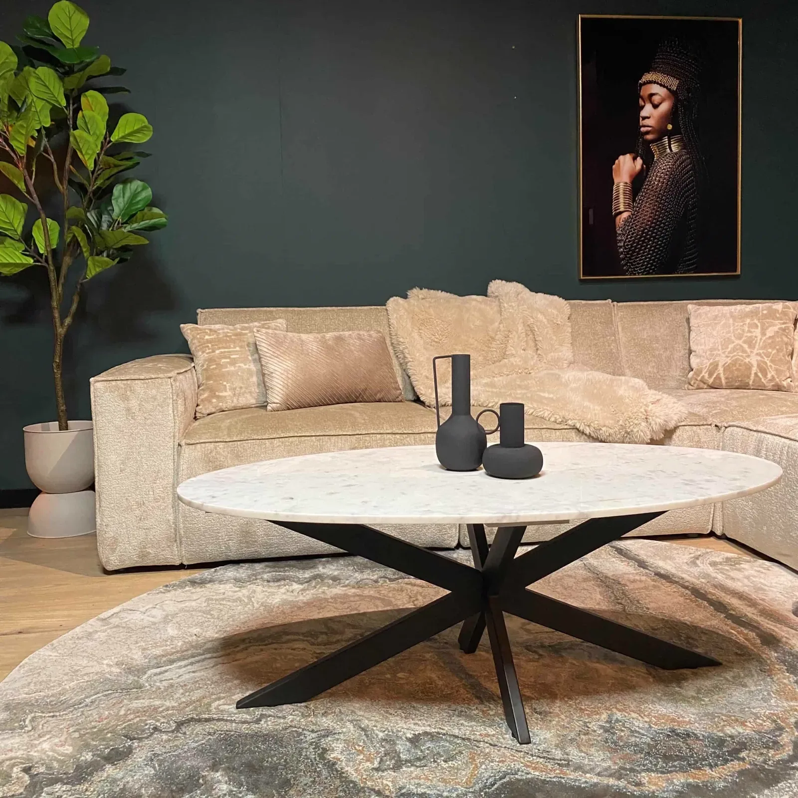 Coffee Table Faye White Marble | 130 cm | Oval - Starfurn