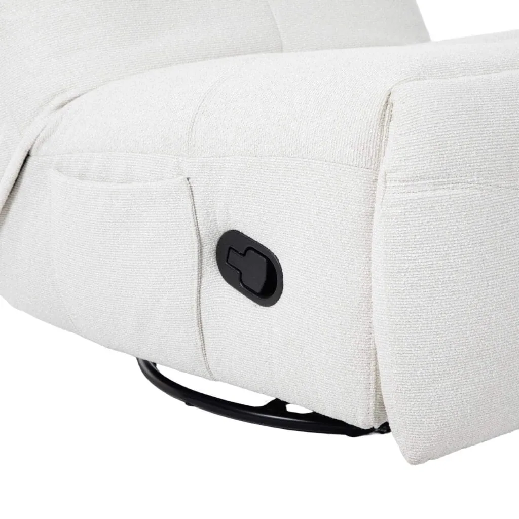 Detail des Relaxsessel Lazy, ein cremeweißer Sessel mit schwarzem Hebel für die Relaxfunktion - Starfurn