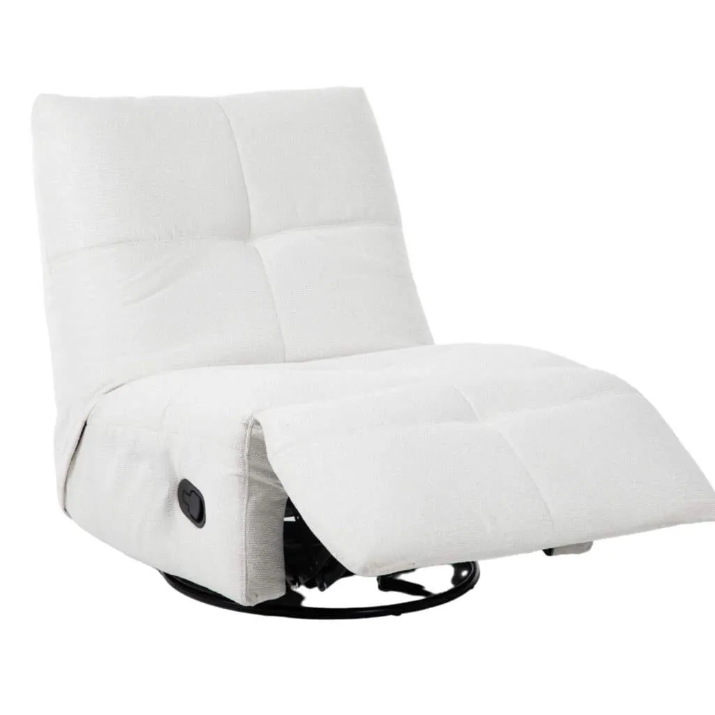 Relaxsessel Lazy in "Off White"-Stoff mit schwarzem Untergestell, schräg von vorne auf weißem Hintergrund fotografiert - Starfurn