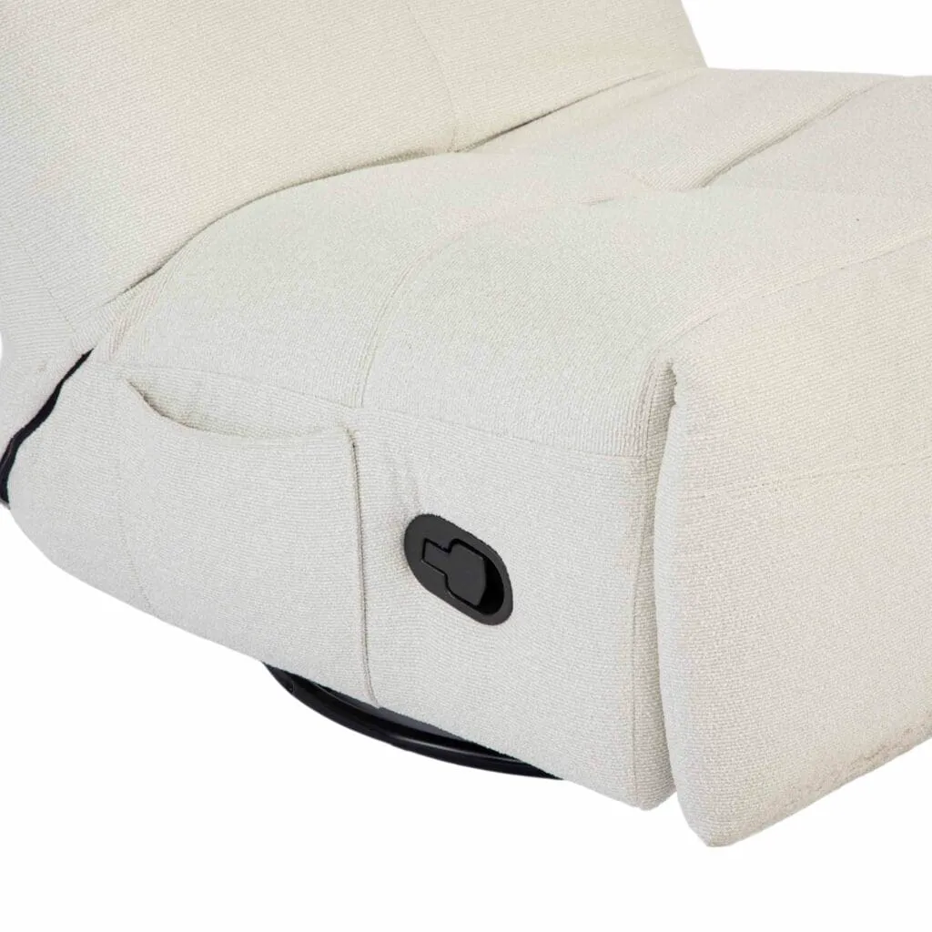 Nahaufnahme des off-white Relaxsessel Lazy mit dem schwarzen Hebel für die Relaxfunktion - Starfurn