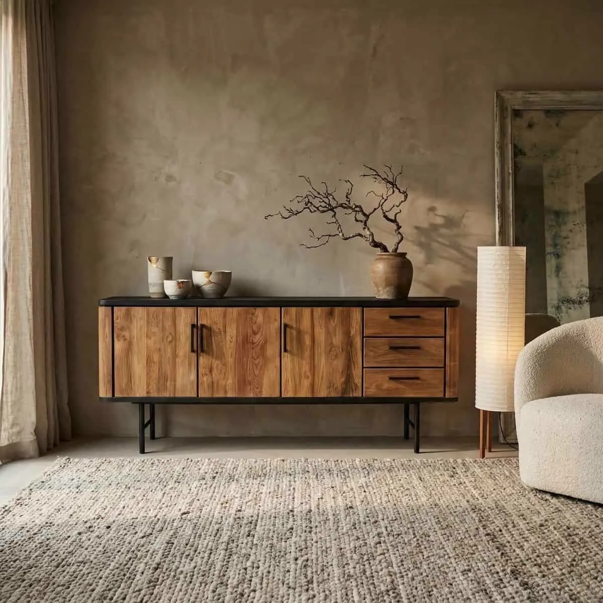 Dressoir Somo teakhout 200cm zwart blad