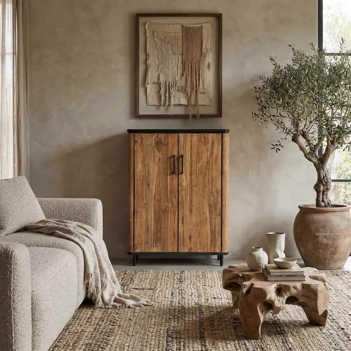 Wandkast Somo teakhout zwart blad