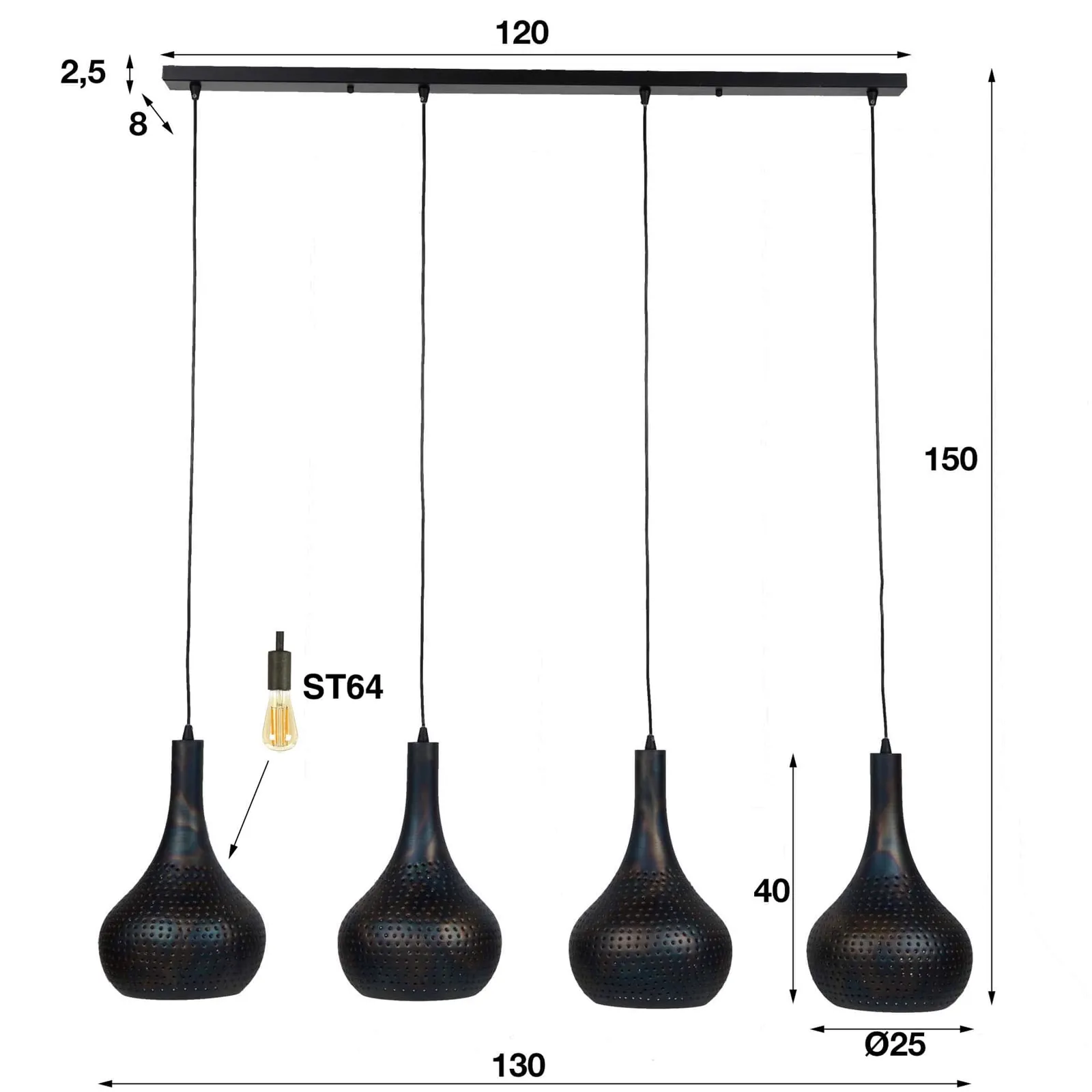 Punch Cone Pendant Light 4-light / Black brown - Zijlstra