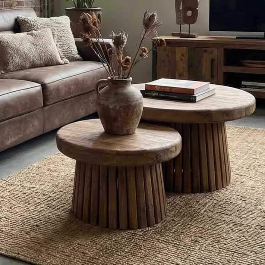 Salontafel set Veva massief teakhout 80 en 60 cm
