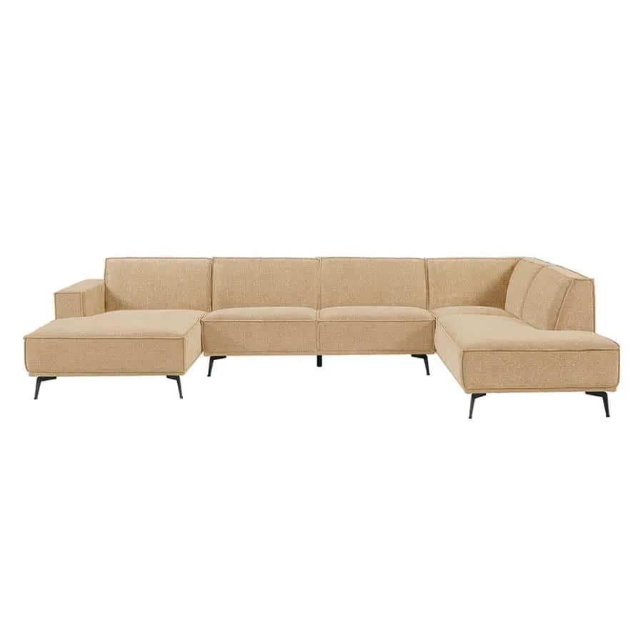 Leeds Chaise L - 2 5 - Ottoman R - City 120 Beige bankstel met chaise longue en ottoman op een witte achtergrond - Tower Living