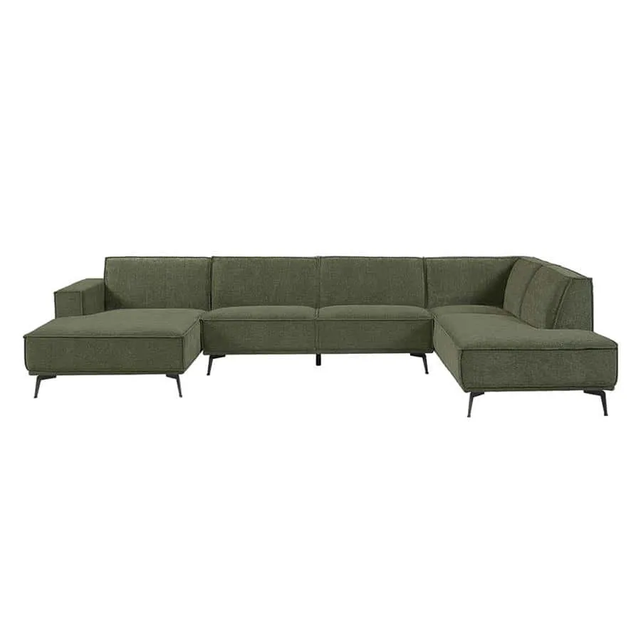 De Leeds Chaise L - 2 5 - Ottoman R - City 355 Bottle Green bank op een witte achtergrond - Tower Living