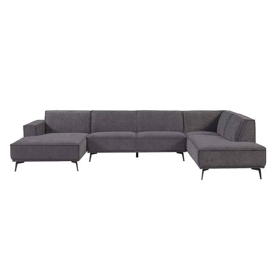 De Leeds Chaise L - 2 5 - Ottoman R - City 464 Black Blue bank op een witte achtergrond, van voren gefotografeerd - Tower Living