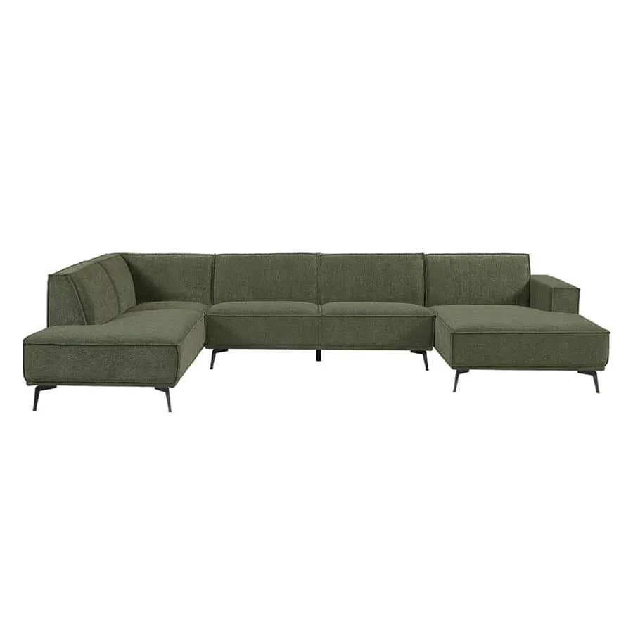 Leeds Chaise R - 2 5 - Ottoman L - City 355 Bottle Green bankstel in een studio-opstelling - Tower Living