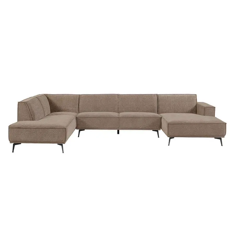 De Leeds Chaise R - 2 5 - Ottoman L - City 453 Moss Grey bank op een witte achtergrond - Tower Living